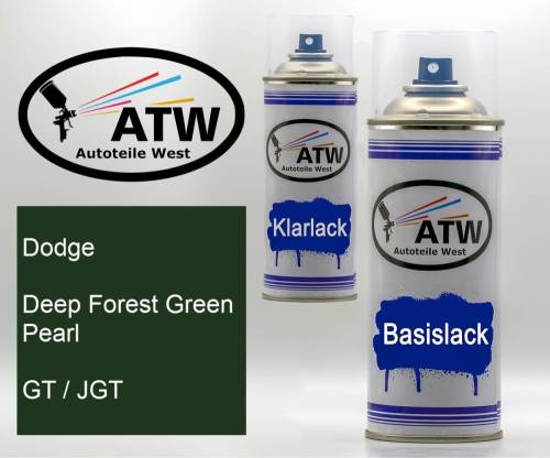 Dodge, Deep Forest Green Pearl, GT / JGT: 400ml Sprühdose + 400ml Klarlack - Set, von ATW Autoteile West.